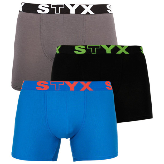 3PACK Styx miesten bokserit shortsit pitkät urheilu elastinen monivärinen (U9626763)