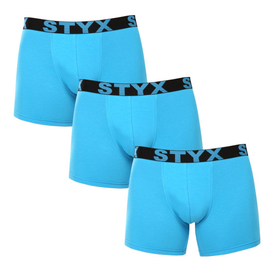 3PACK Styx miesten bokserit shortsit pitkät urheilu elastinen vaaleansininen vaaleansininen (3U1169)