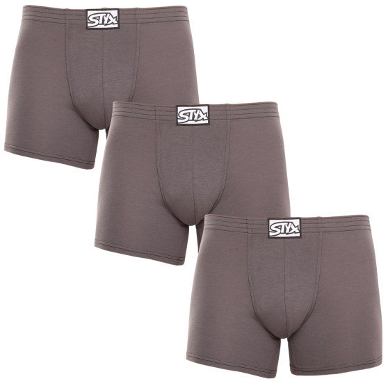 3PACK Styx miesten bokserit shortsit pitkät klassiset joustavat tummanharmaa (3F1063)